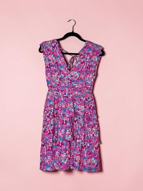 Lilly Pulitzer Faye V-Neck Aura Pink Baby Bloomer Ruffle Dress Size XS